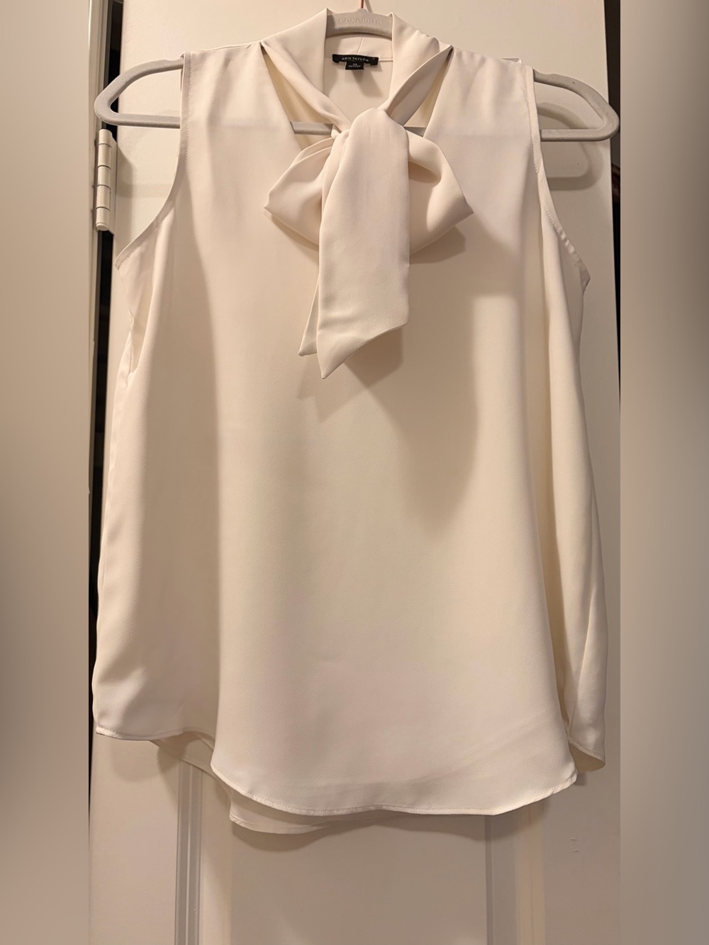 Ann Taylor Ivory Sleeveless Tie-Neck Top - Picture 3 of 9
